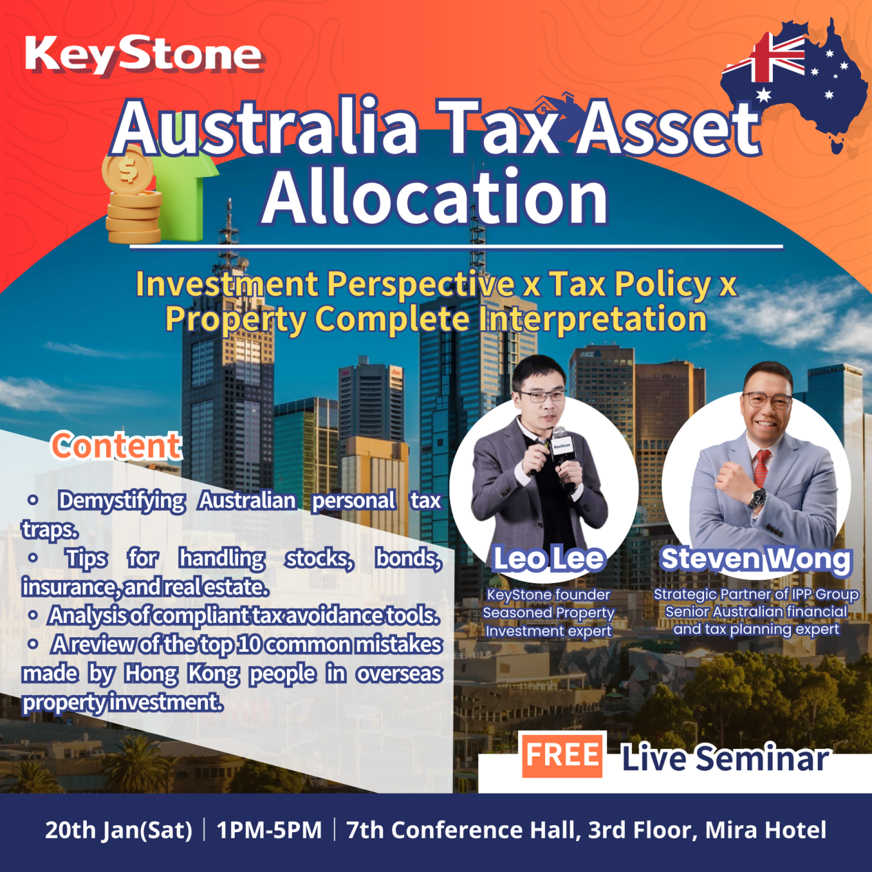 KeyStone will host a seminar on 'Mastering Successful Strategies for Property Investment in Australia' in Hong Kong on January 20th