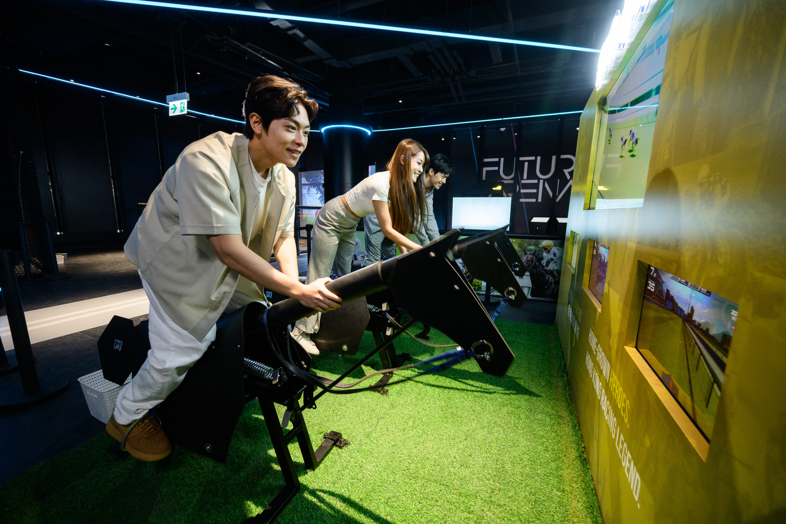 JOYPOLIS SPORTS Hong Kong flagship complex featuring themed sports entertainment experiences - "Future Arena". It features a VR racing game where players can become jockeys, "HK Racing Legend" honoring Hong Kong's rich horse racing history and the legendary racehorse "Golden Sixty"